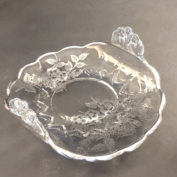 VTG Silver City Silver Floral Overlay Rolled Edge Dish MCM - Picture 1 of 5